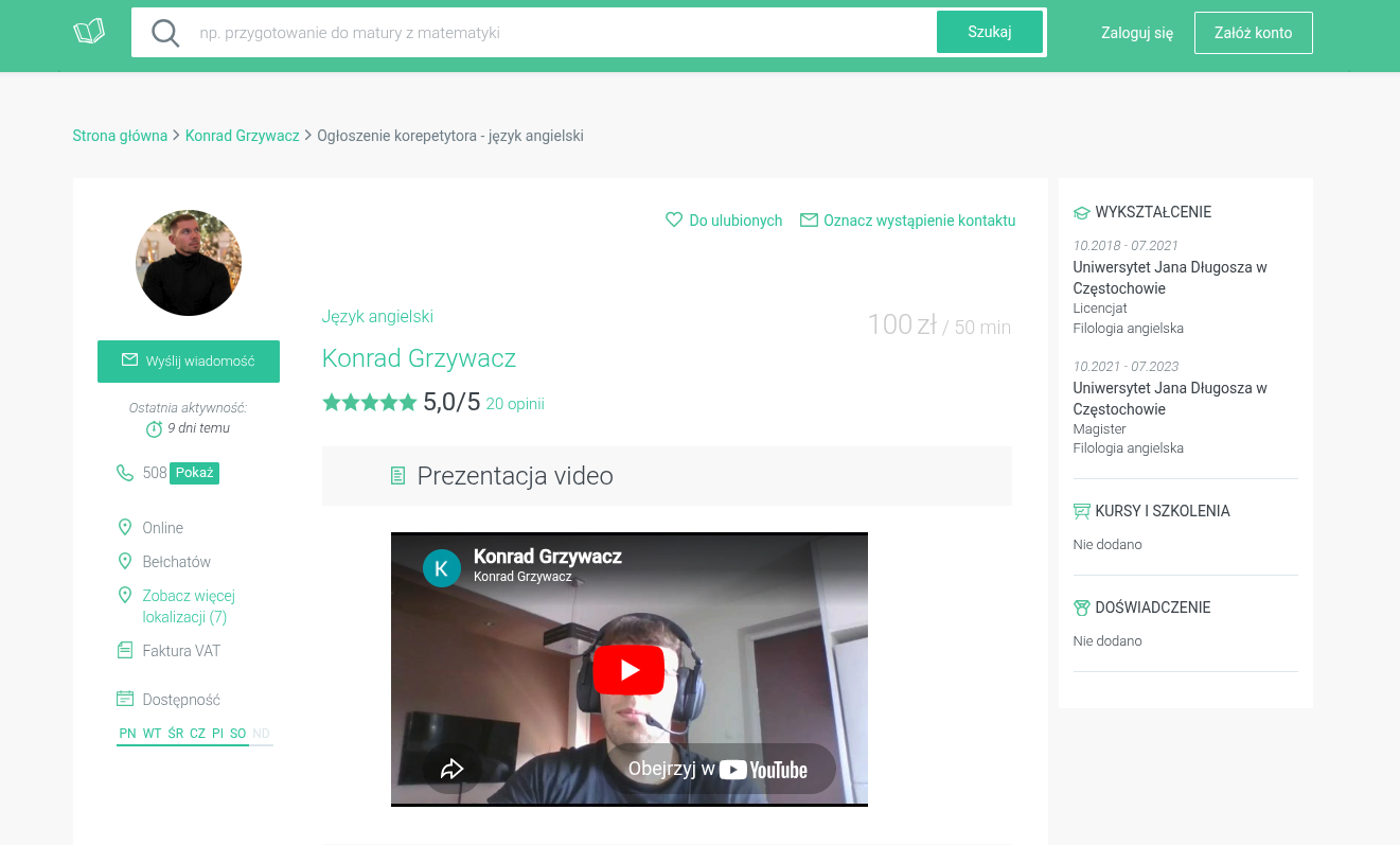 Profil na e-korepetycje.net